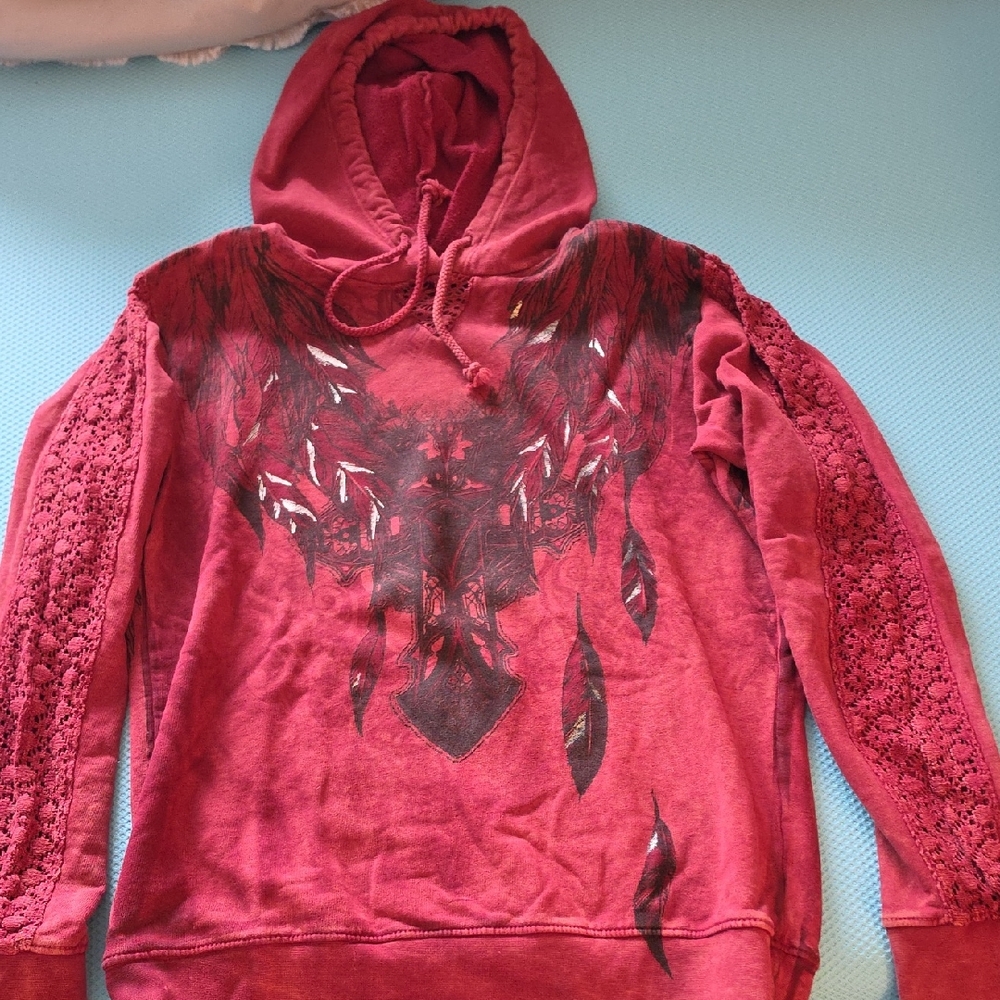 Affliction Crimson Hoodie with Intricate Design